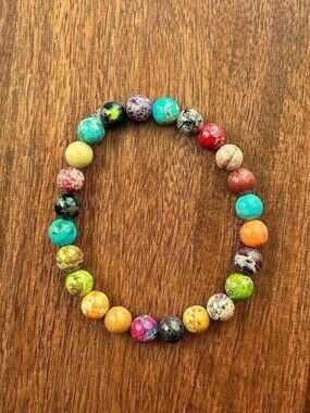 New MULTI-COLOR IMPERIAL JASPER Beaded Bracelet 7.5"📿